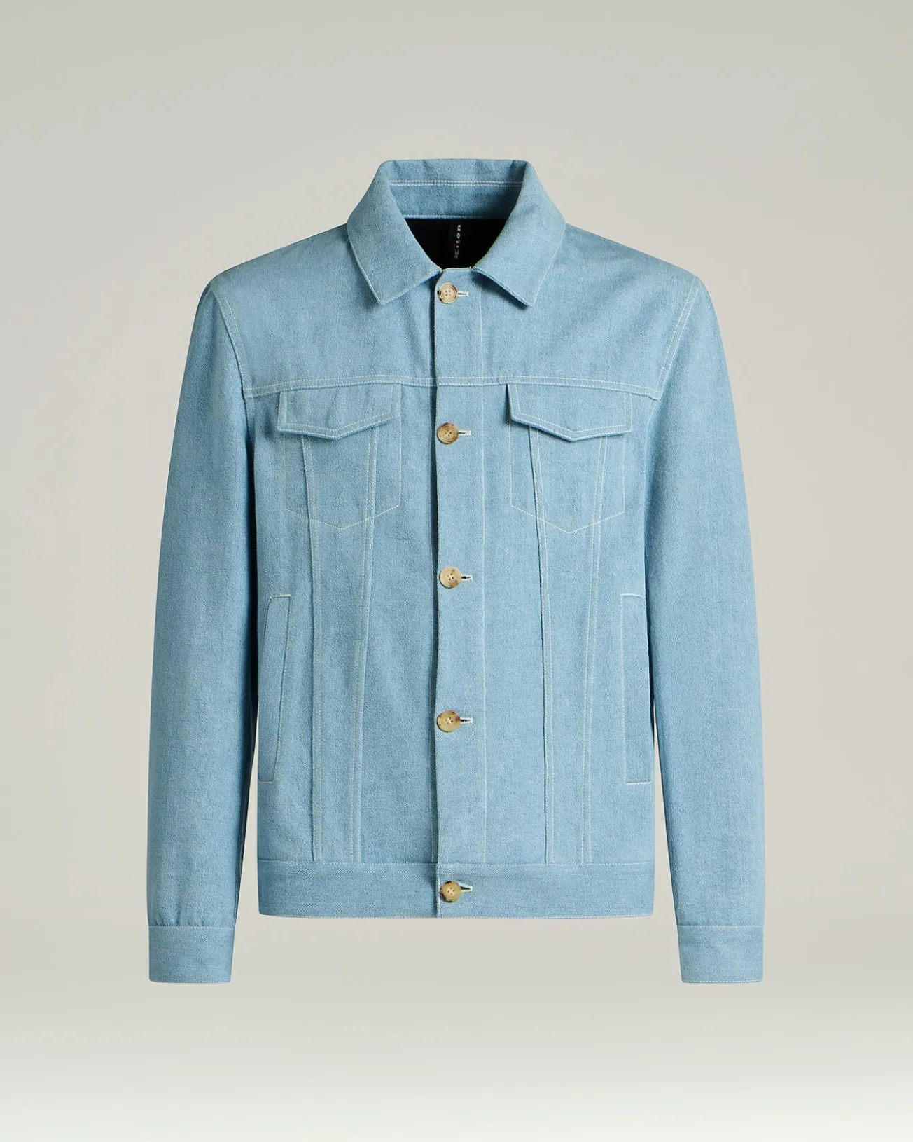 AZURE COTTON JACKET WITH LAMBSKIN DETAIL AND CUPRO LINING