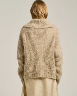 BEIGE CASHMERE CARDIGAN WITH SHAWL COLLAR