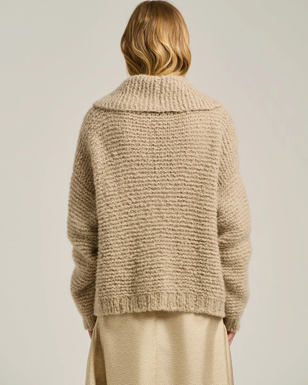 BEIGE CASHMERE CARDIGAN WITH SHAWL COLLAR