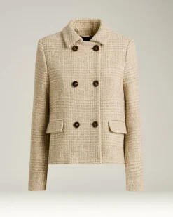 BEIGE DOUBLE-BREASTED WOOL AND ALPACA-BLEND PEA COAT