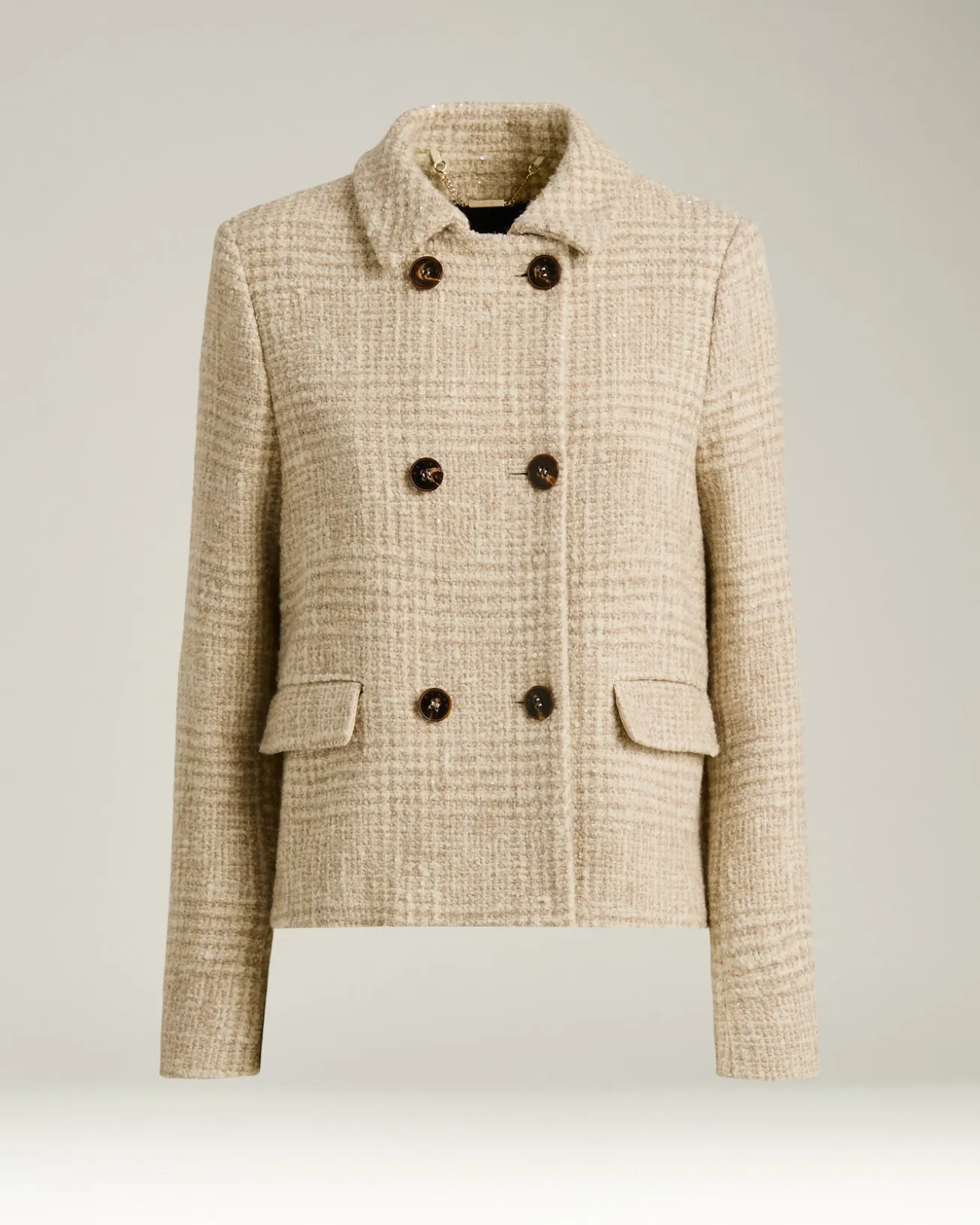 BEIGE DOUBLE-BREASTED WOOL AND ALPACA-BLEND PEA COAT