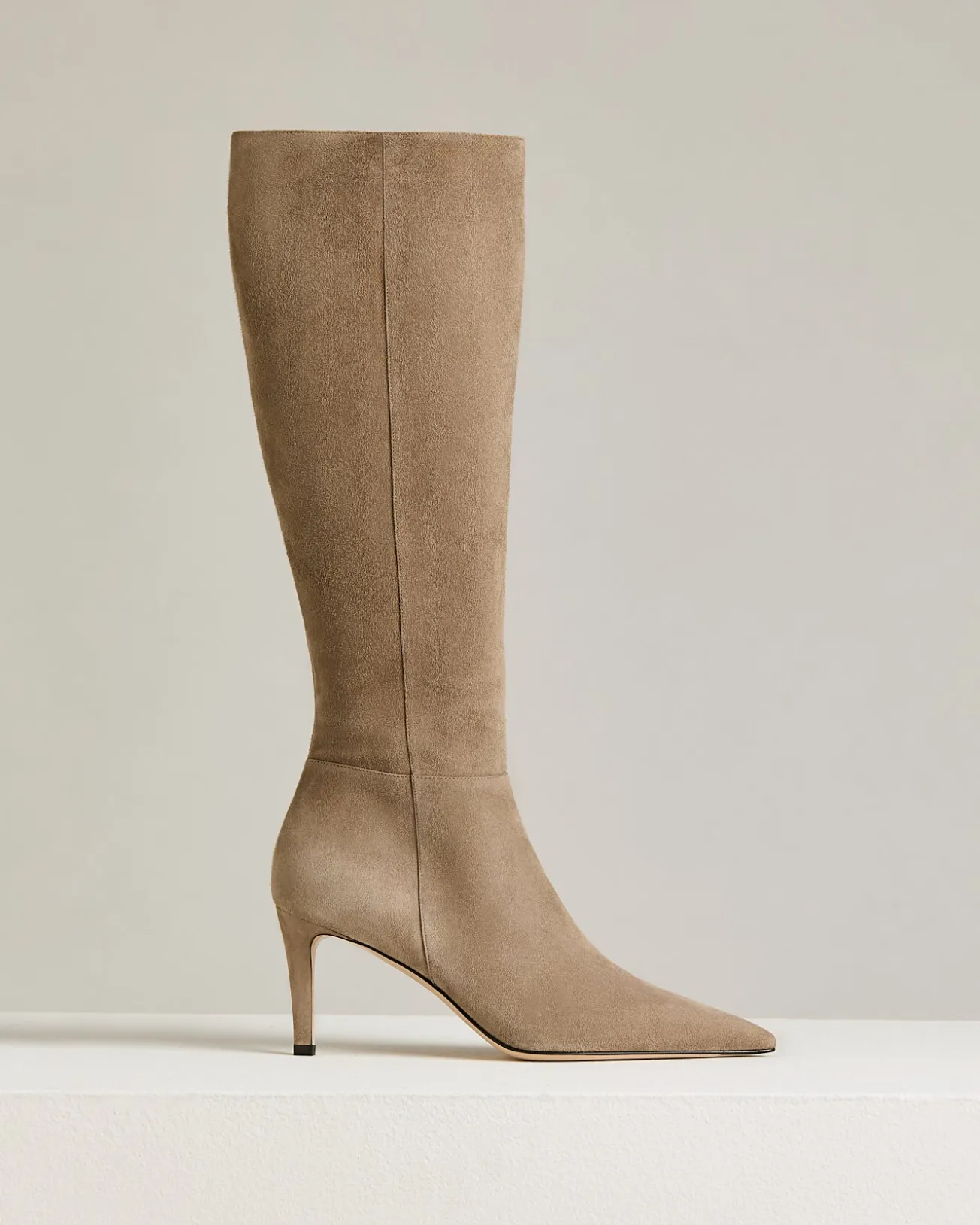 BEIGE KID SUEDE BOOTS WITH STILETTO HEEL