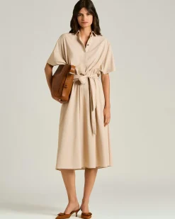 BELTED ORANGE DRESS IN NYLON AND SILK BLEND