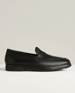 BLACK DEERSKIN LOAFERS WITH RUBBER SOLE