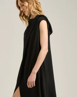 BLACK DRAPED DRESS IN PURE SILK