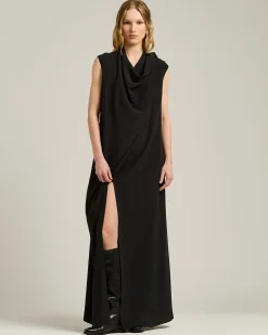 BLACK DRAPED DRESS IN PURE SILK