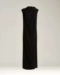 BLACK DRAPED DRESS IN PURE SILK