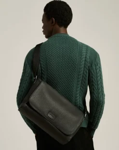 BLACK GRAINED STAG-LEATHER SHOULDER BAG