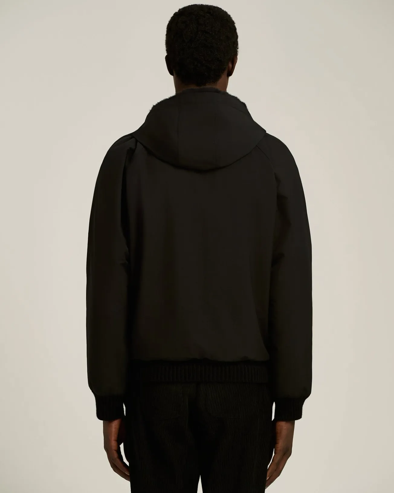 BLACK HOODED JACKET LINED WITH WEASEL FUR