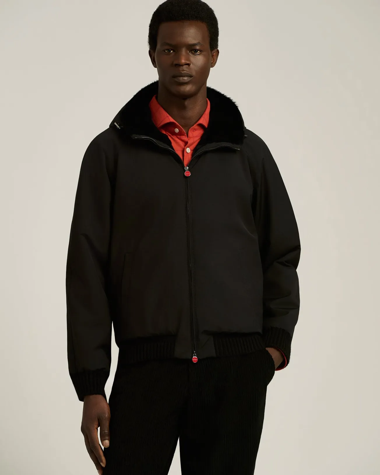 BLACK HOODED JACKET LINED WITH WEASEL FUR