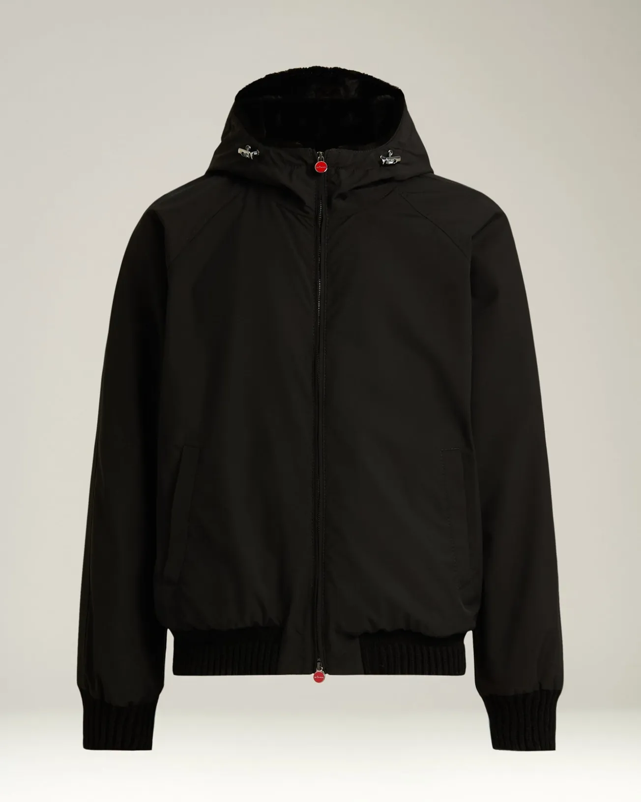 BLACK HOODED JACKET LINED WITH WEASEL FUR