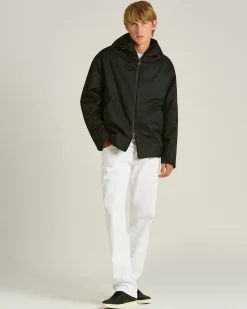 BLACK HOODED TECHNICAL FABRIC JACKET