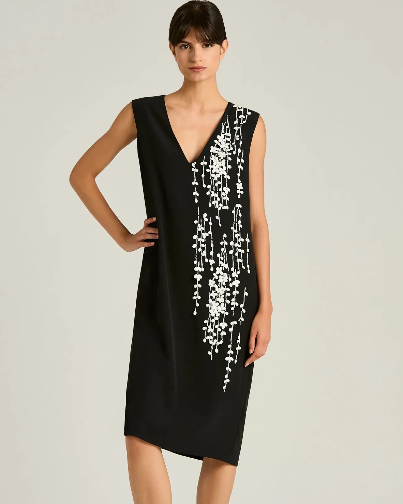 BLACK SILK DRESS WITH HAND EMBROIDERED DESIGN