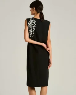 BLACK SILK DRESS WITH HAND EMBROIDERED DESIGN