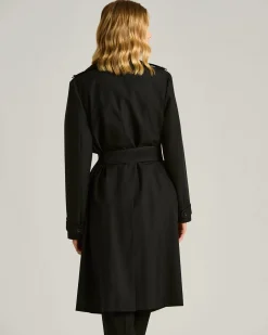 BLACK SILK SATIN OVERCOAT WITH CALFSKIN DETAILS