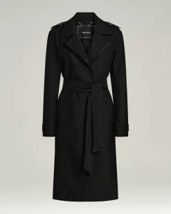 BLACK SILK SATIN OVERCOAT WITH CALFSKIN DETAILS