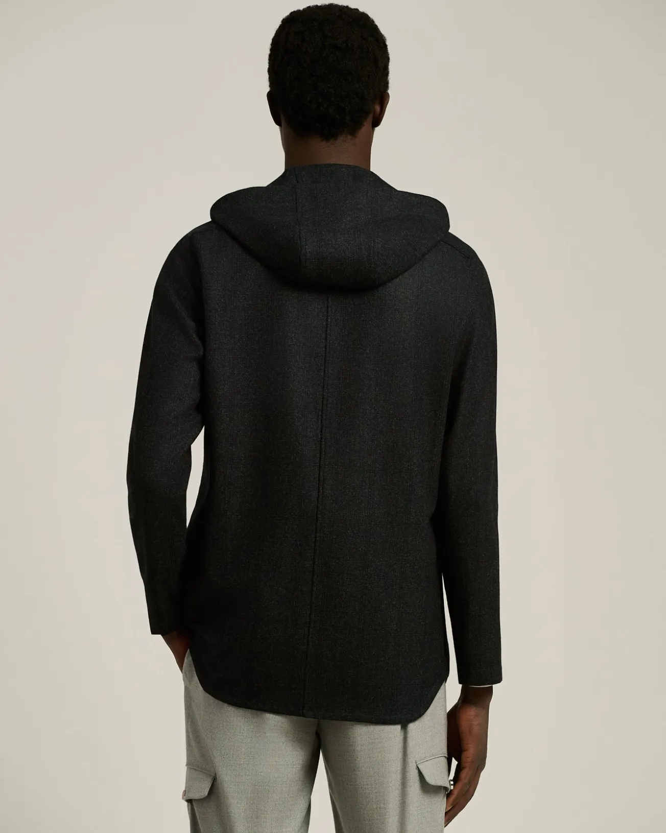 BLACK WOOL 'PETER' OVERSHIRT WITH HOOD