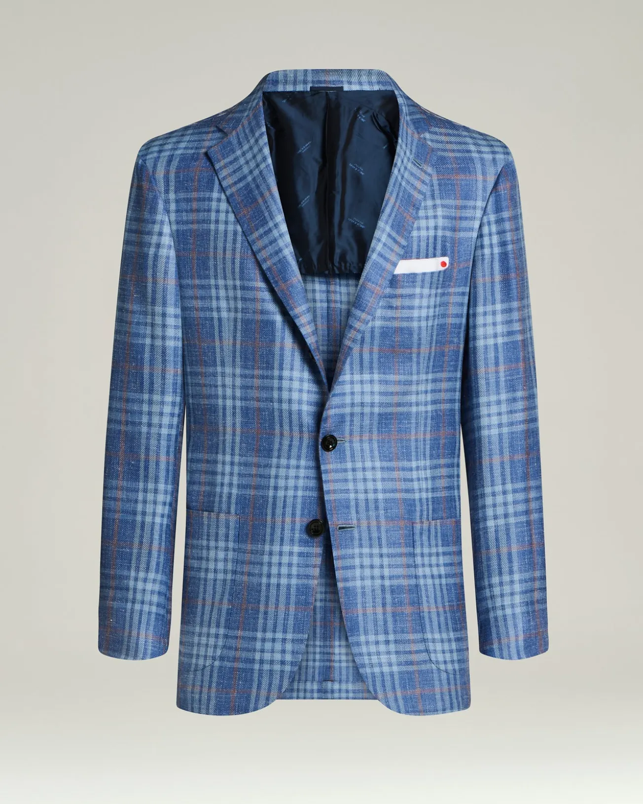 BLUE CASHMERE, SILK AND LINEN CHECKED SINGLE-BREASTED JACKET