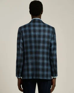 BLUE CHECKED CASHMERE BLEND JACKET