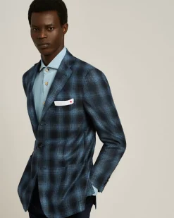 BLUE CHECKED CASHMERE BLEND JACKET