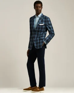 BLUE CHECKED CASHMERE BLEND JACKET