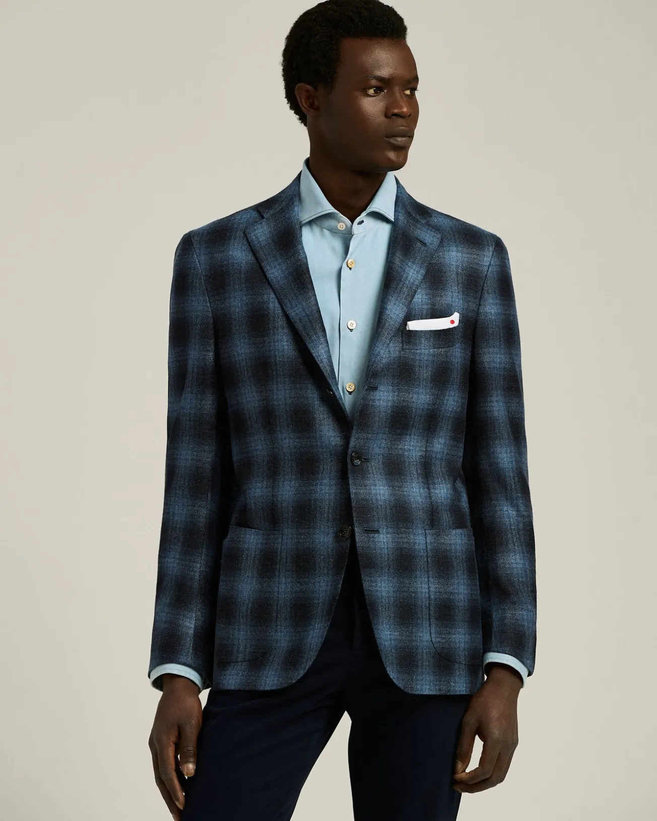 BLUE CHECKED CASHMERE BLEND JACKET