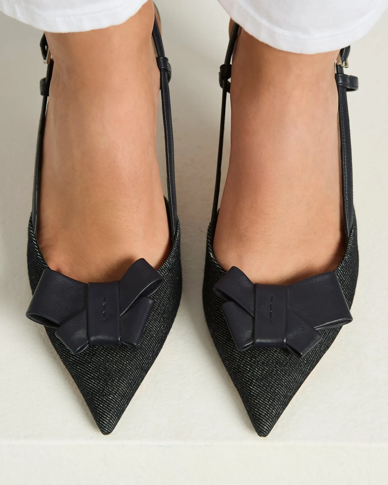 BLUE COTTON AND LEATHER COURT SHOE WITH STRAP