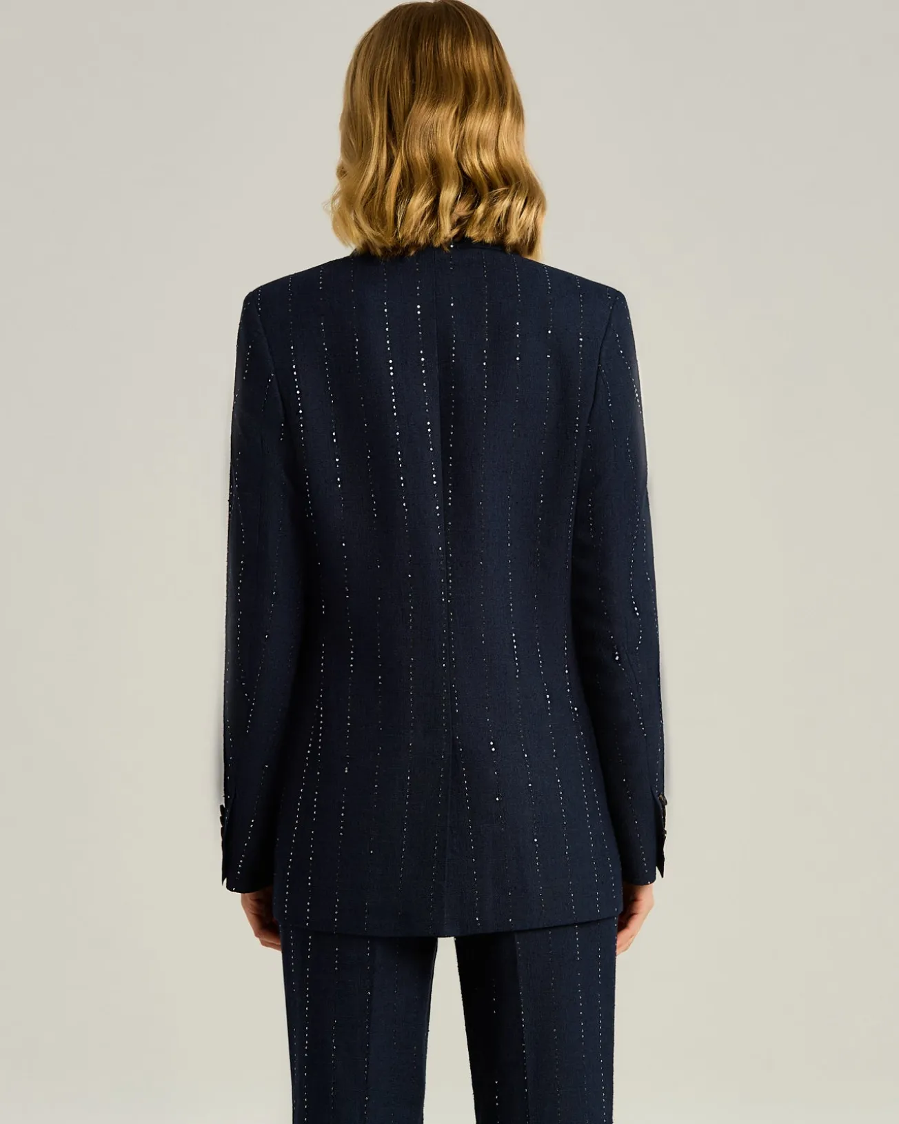 BLUE LINEN, WOOL AND SILK DOUBLE-BREASTED JACKET