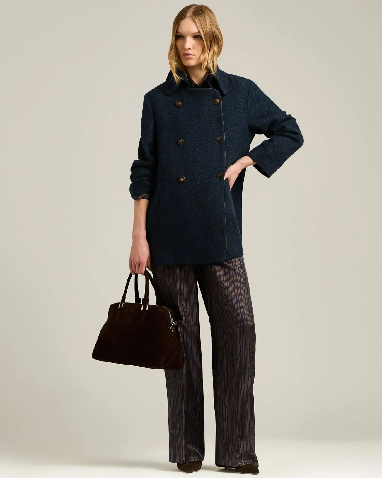 BLUE PURE CASHMERE DOUBLE-BREASTED PEACOAT