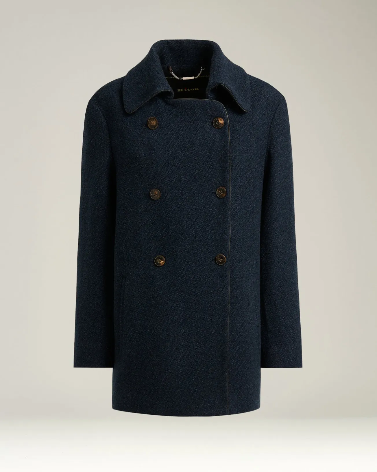 BLUE PURE CASHMERE DOUBLE-BREASTED PEACOAT
