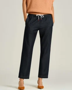 BLUE SOFT WAISTED COTTON AND LINEN TROUSERS