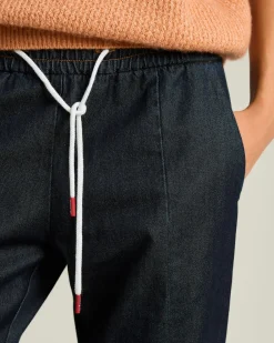 BLUE SOFT WAISTED COTTON AND LINEN TROUSERS
