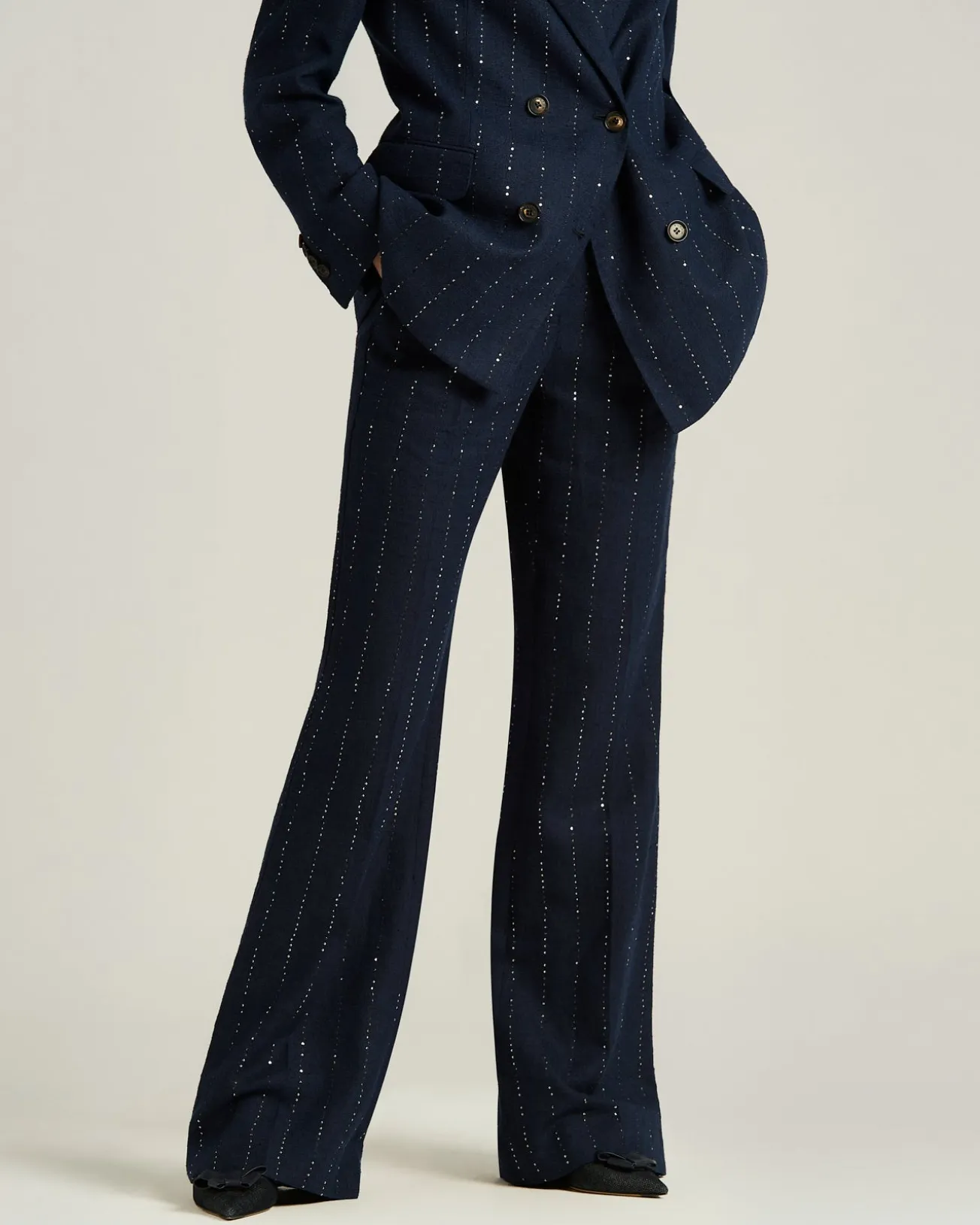 BLUE TAILORED LINEN WOOL, AND SILK TROUSERS
