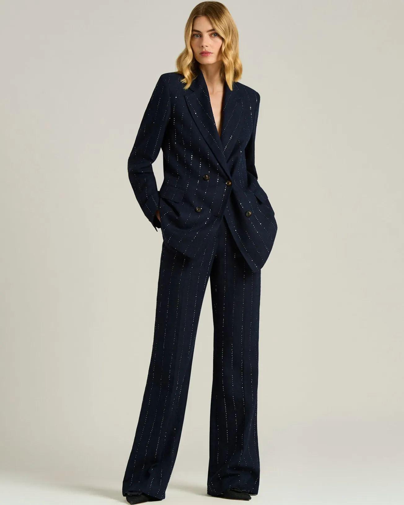 BLUE TAILORED LINEN WOOL, AND SILK TROUSERS