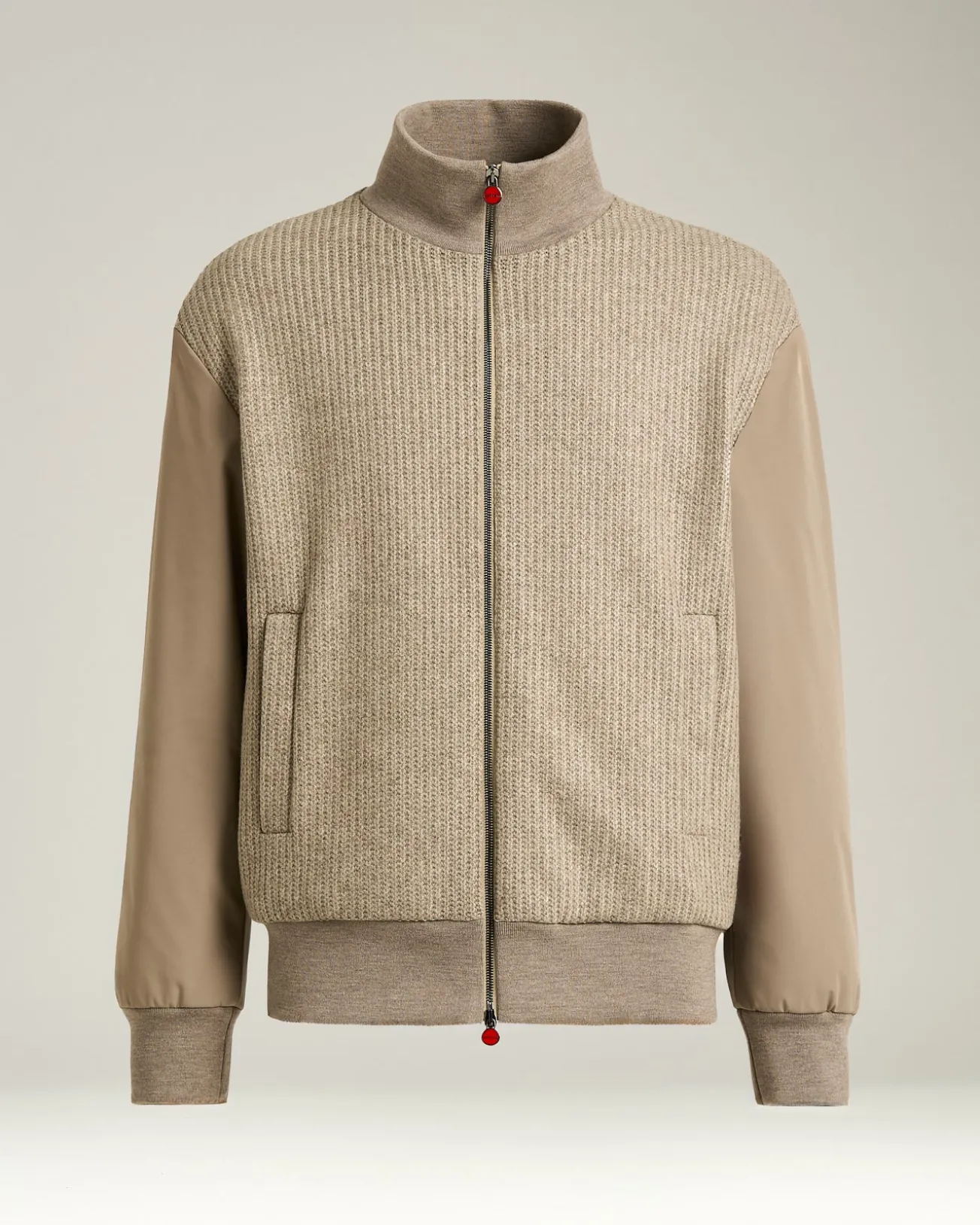 BOMBER IN TAUPE WOOL BLEND AND TECHNICAL FABRIC