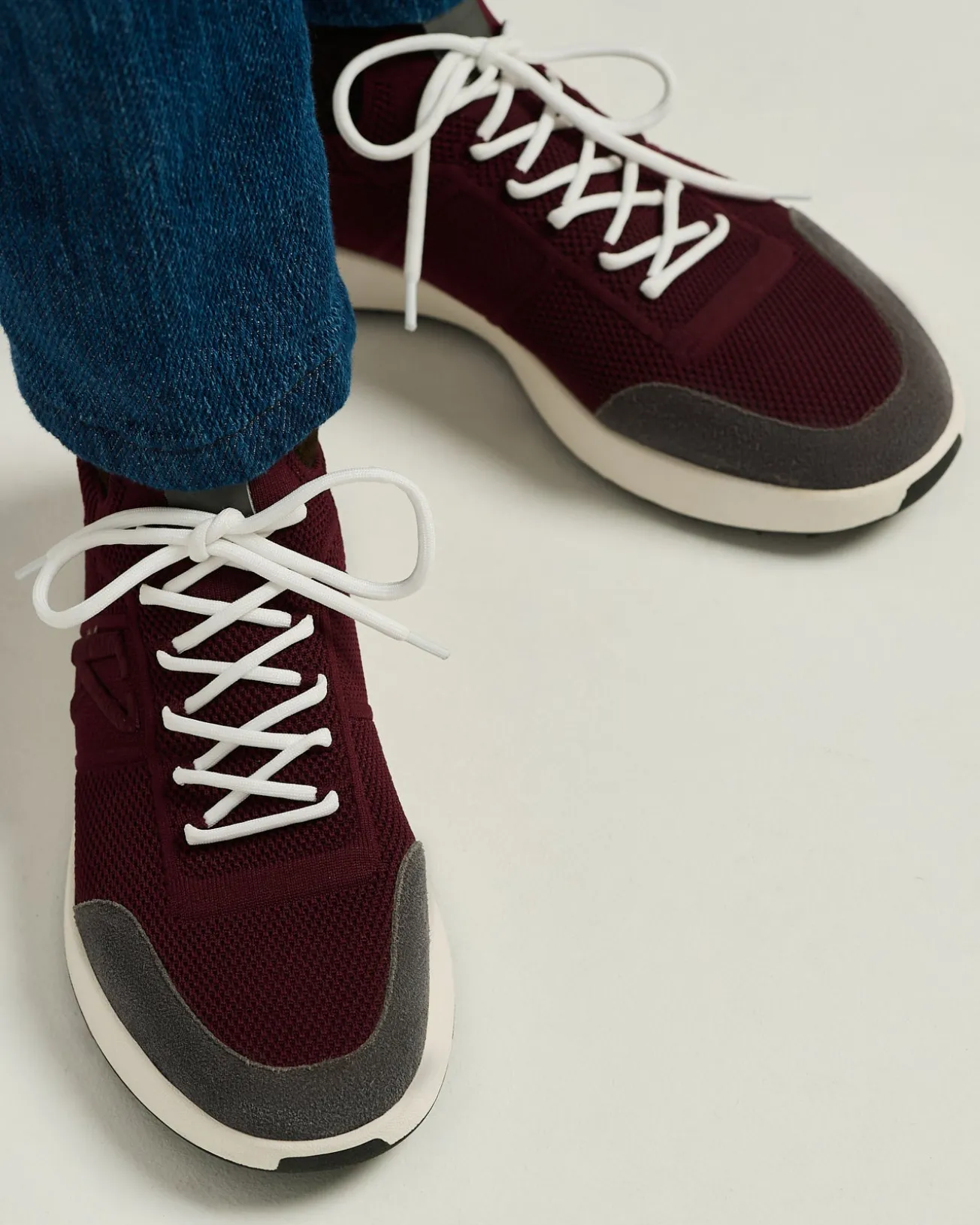 BORDEAUX COTTON-KNIT SNEAKERS WITH CALFSKIN SUEDE