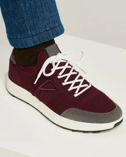 BORDEAUX COTTON-KNIT SNEAKERS WITH CALFSKIN SUEDE