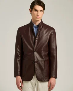 BORDEAUX LAMBSKIN JACKET WITH MANDARIN COLLAR