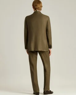 BROWN LINEN, WOOL AND SILK BLEND DOUBLE-BREASTED SUIT
