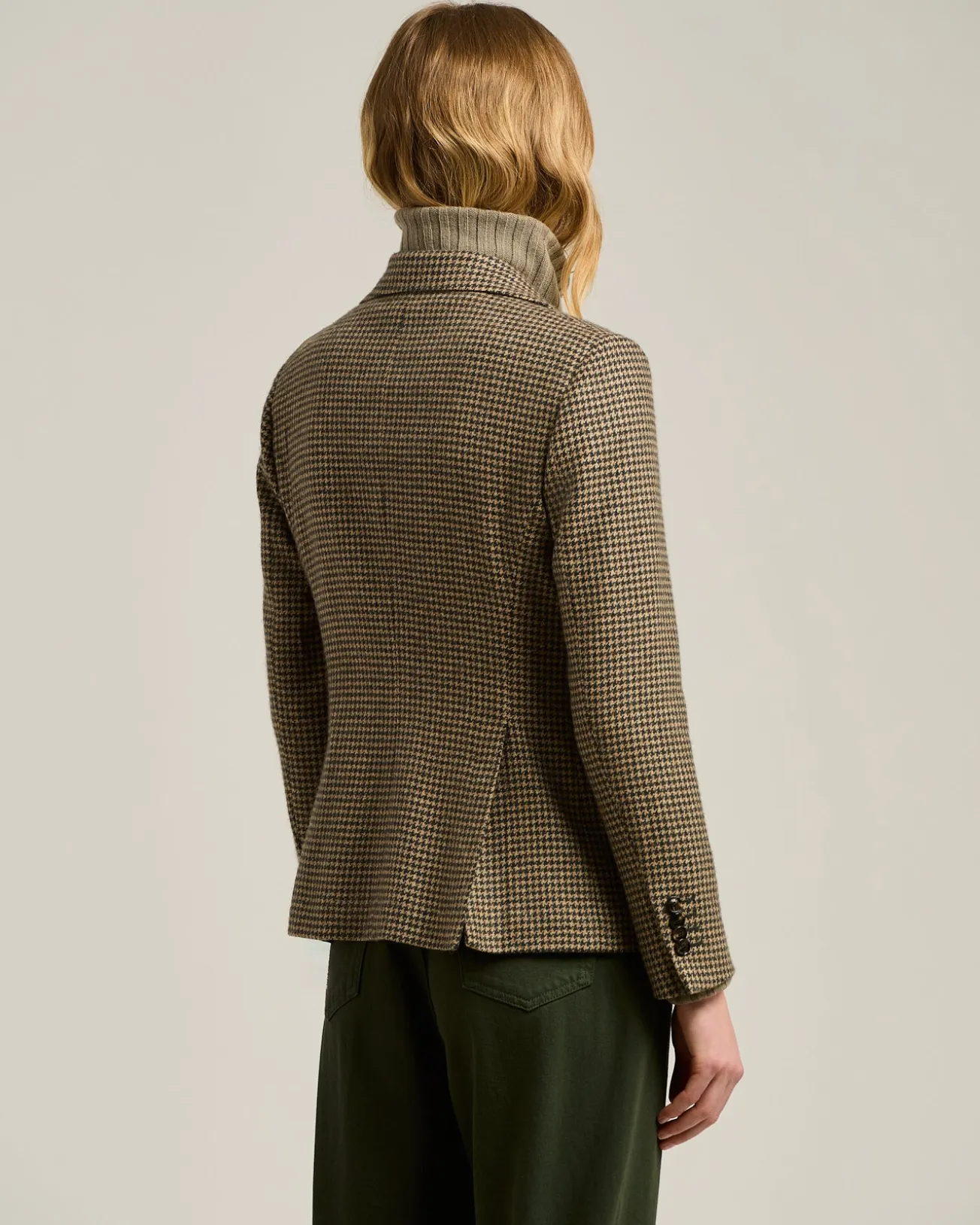 BROWN SINGLE-BREASTED HOUNDSTOOTH PURE CASHMERE BLAZER