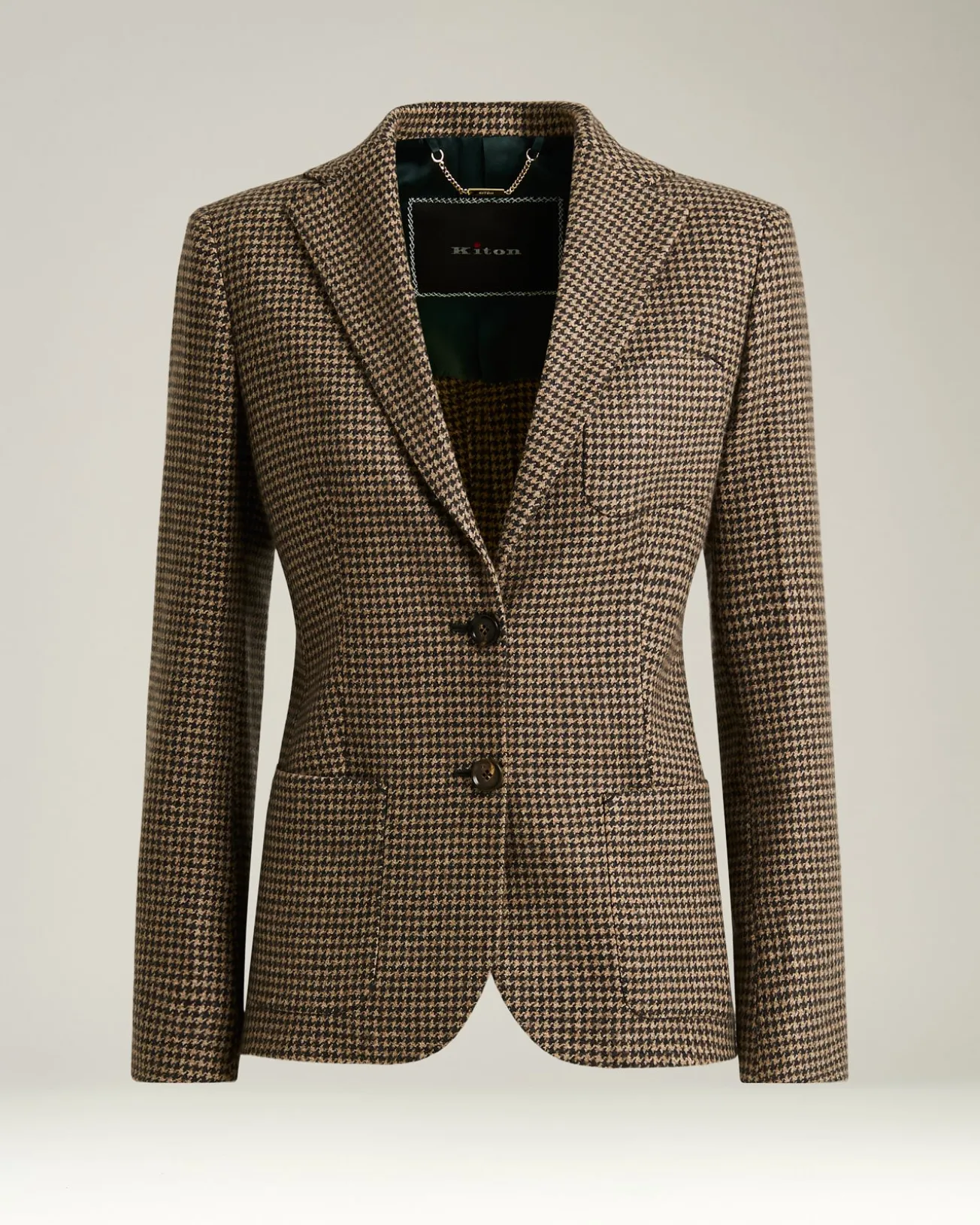 BROWN SINGLE-BREASTED HOUNDSTOOTH PURE CASHMERE BLAZER