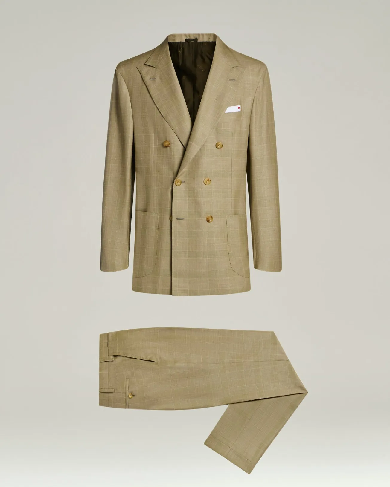 BROWN WOOL, SILK AND LINEN BLEND DOUBLE-BREASTED SUIT