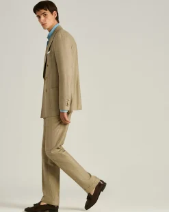 BROWN WOOL, SILK AND LINEN BLEND DOUBLE-BREASTED SUIT