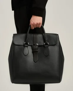 CALFSKIN SHOPPING BAG IN BLACK LEATHER