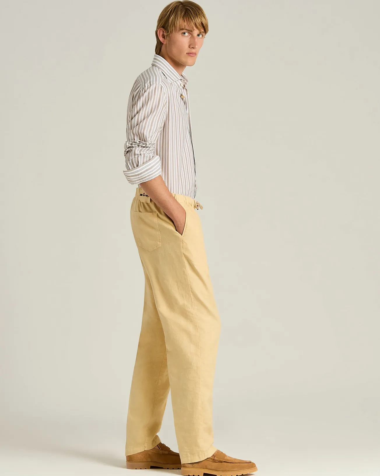 CAMEL SUEDE CALFSKIN LOAFER WITH RUBBER SOLE