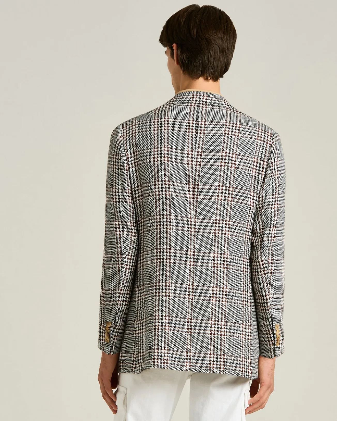 CASHMERE AND LINEN TAILORED CHECKED JACKET