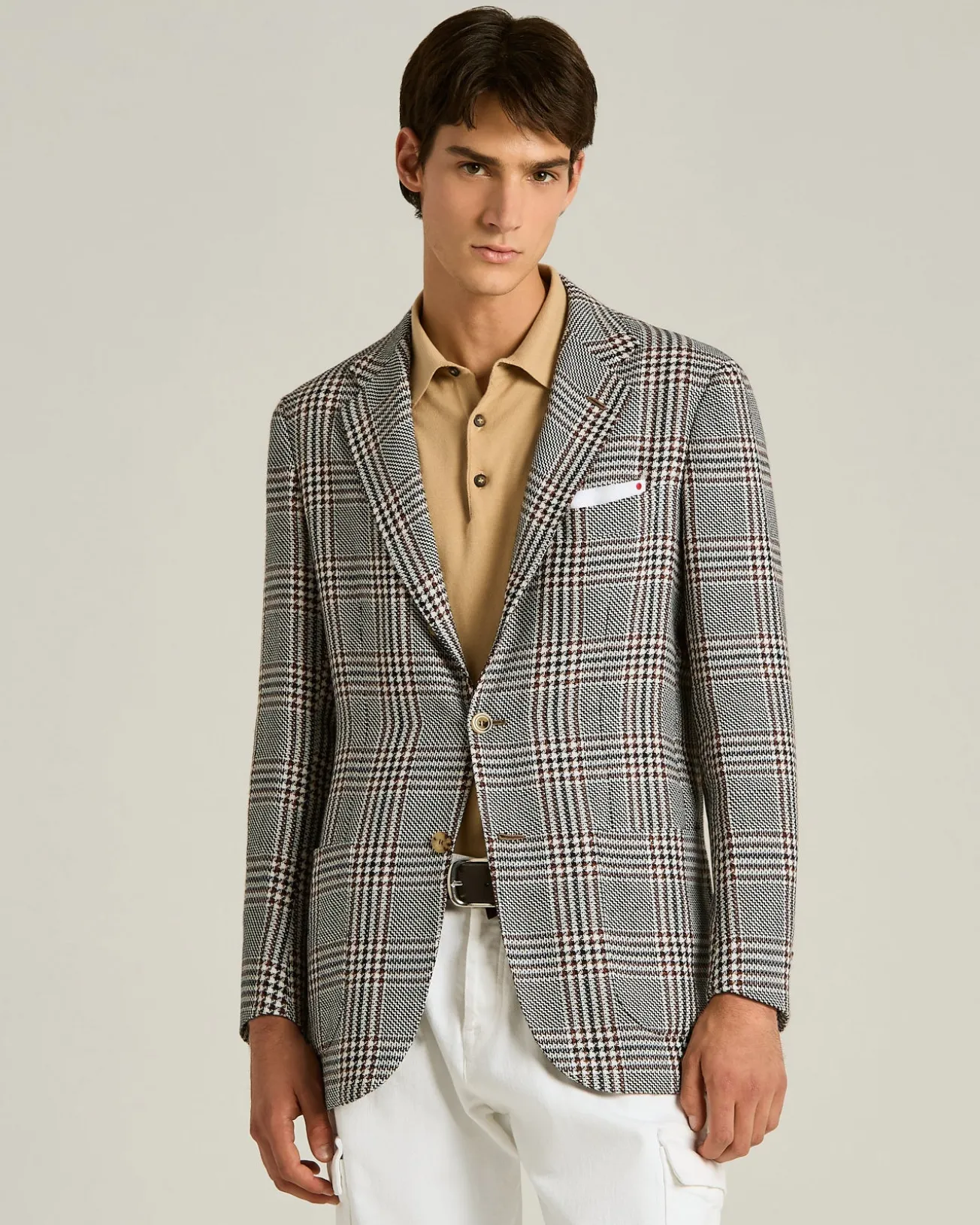 CASHMERE AND LINEN TAILORED CHECKED JACKET
