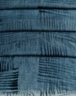 CASHMERE AND SILK BLEND BLUE STOLE IN CALFSKIN TRIM