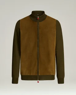 CASHMERE AND SILK BLEND JACKET WITH CONTRASTING DETAILS IN BROWN AND LAMBSKIN