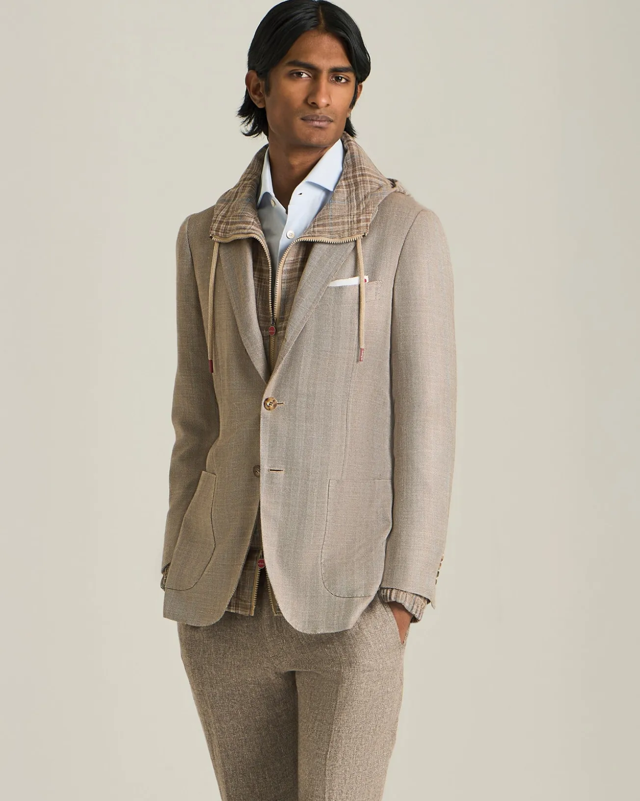 CASHMERE BLEND HERRINGBONE PATTERN BLAZER